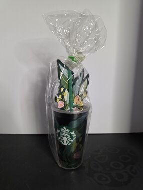 Starbucks Dark Green Floral Reusable Tumbler